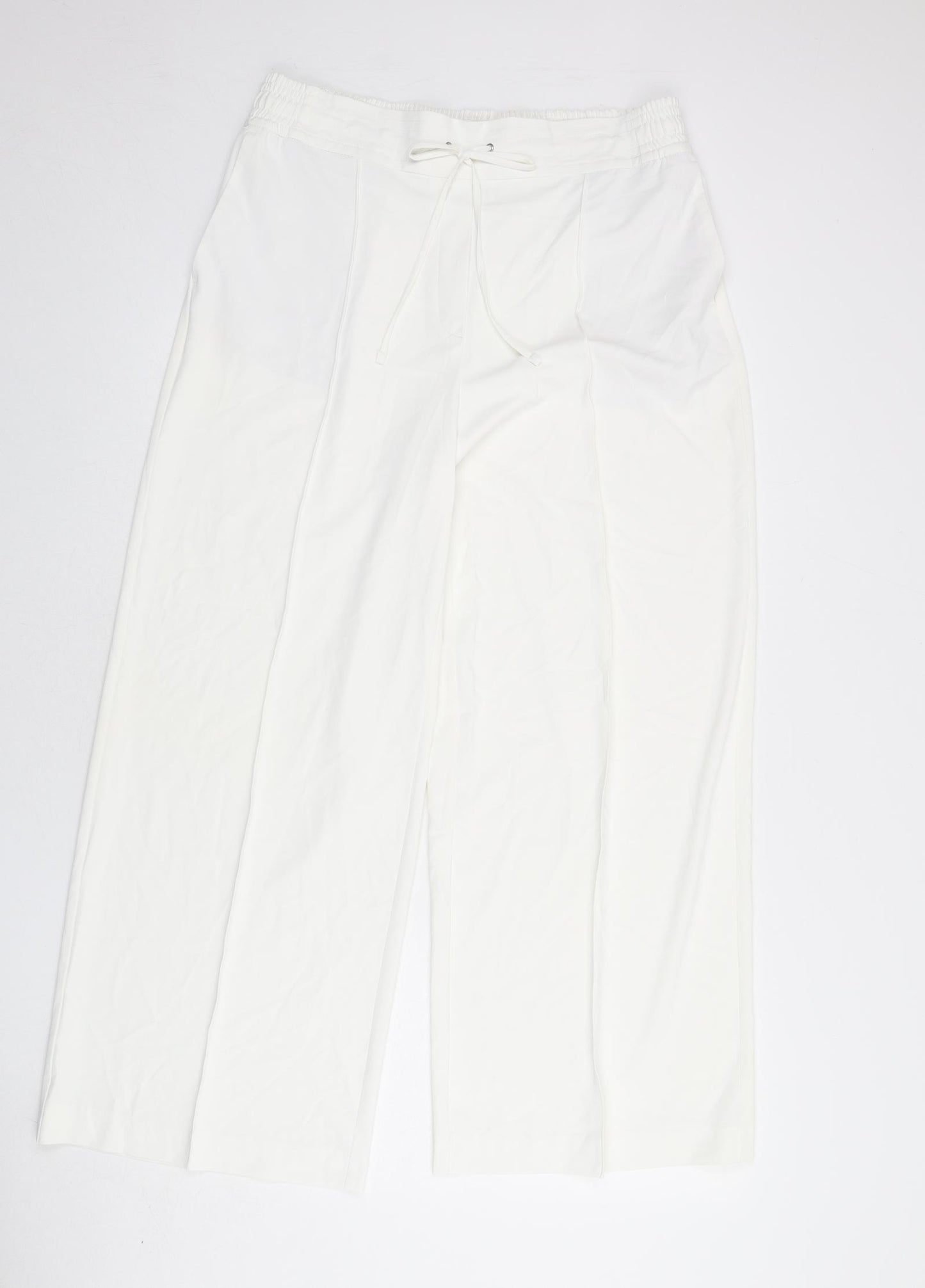 Marks and Spencer Womens White Polyester Trousers Size 16 L28 in Regular Drawstring