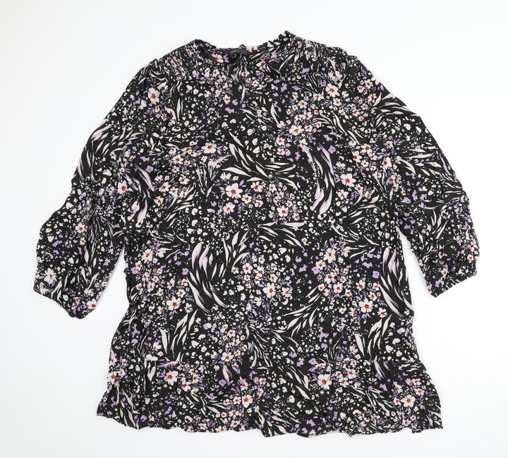 Marks and Spencer Womens Multicoloured Geometric Viscose Sheath Size 22 V-Neck Button - Flowers, Glitter