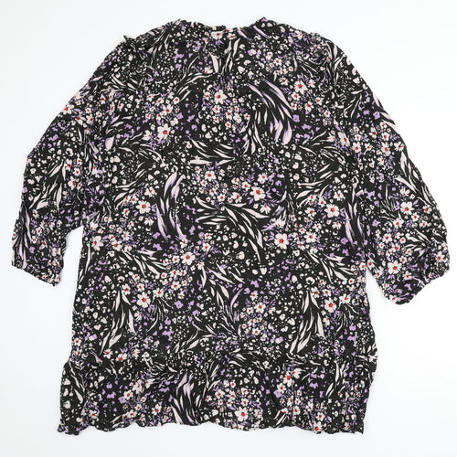 Marks and Spencer Womens Multicoloured Geometric Viscose Sheath Size 22 V-Neck Button - Flowers, Glitter