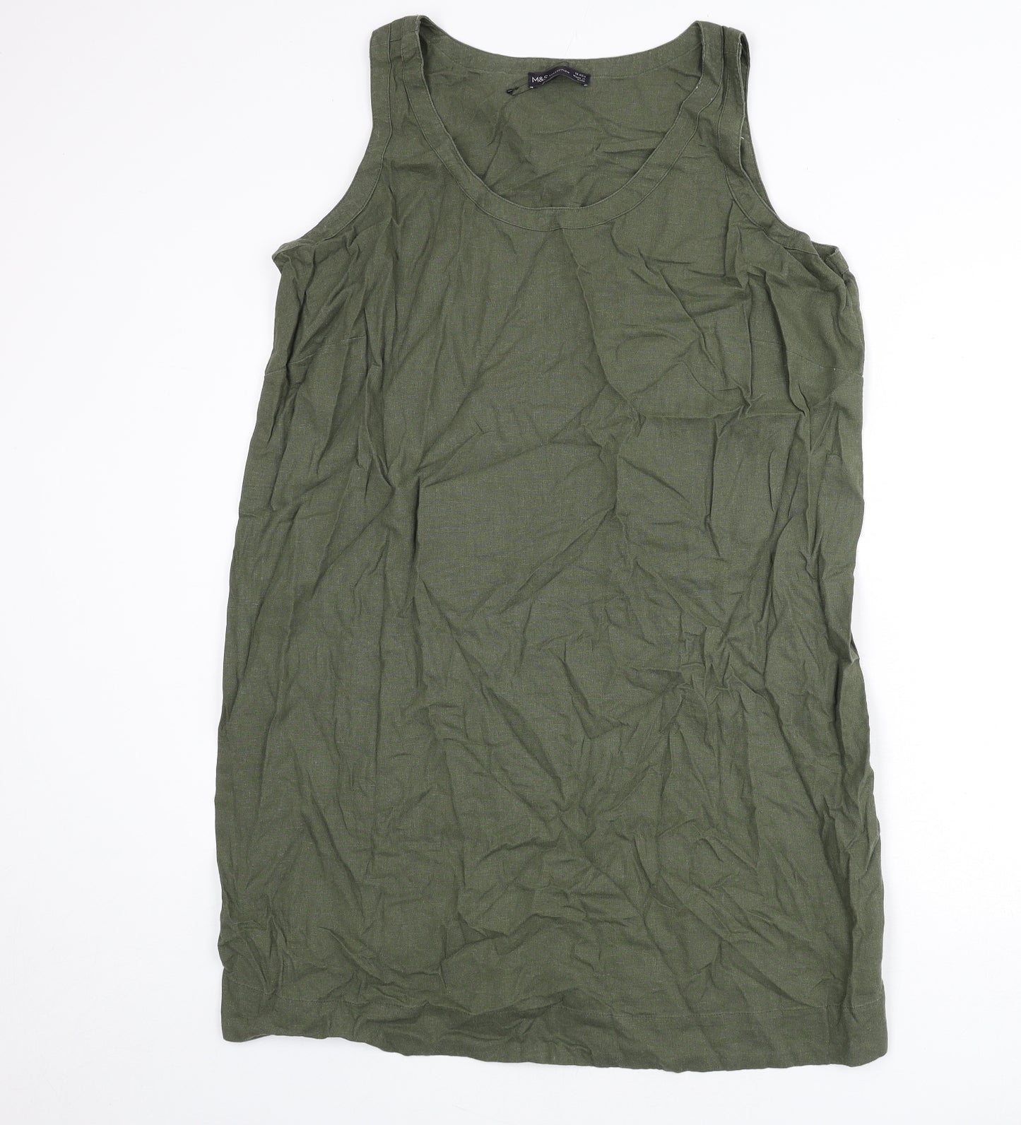 Marks and Spencer Womens Green Linen Sheath Size 18 Scoop Neck Pullover