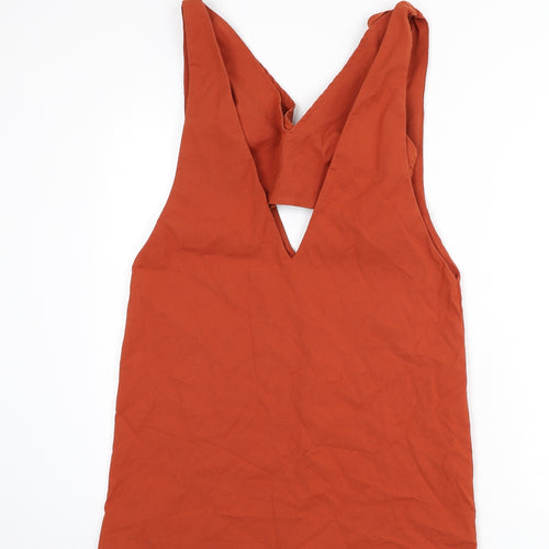Zara Womens Orange Cotton A-Line Size M V-Neck Hook & Eye