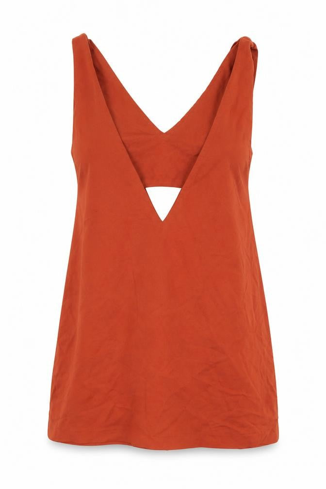 Front view of Zara women’s orange cotton a-line, size M, v-neck hook & eye