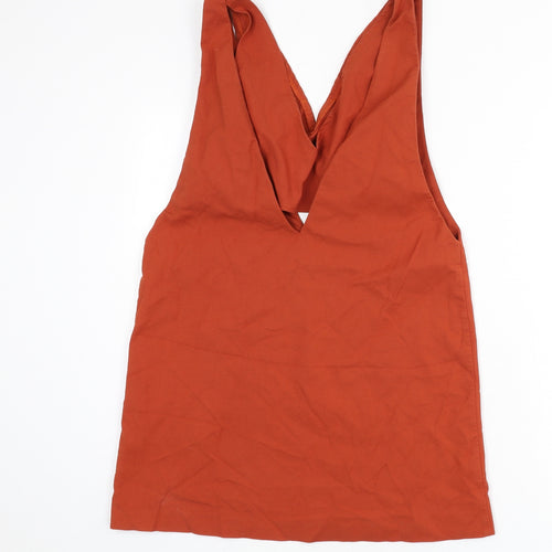 Zara Womens Orange Cotton A-Line Size M V-Neck Hook & Eye