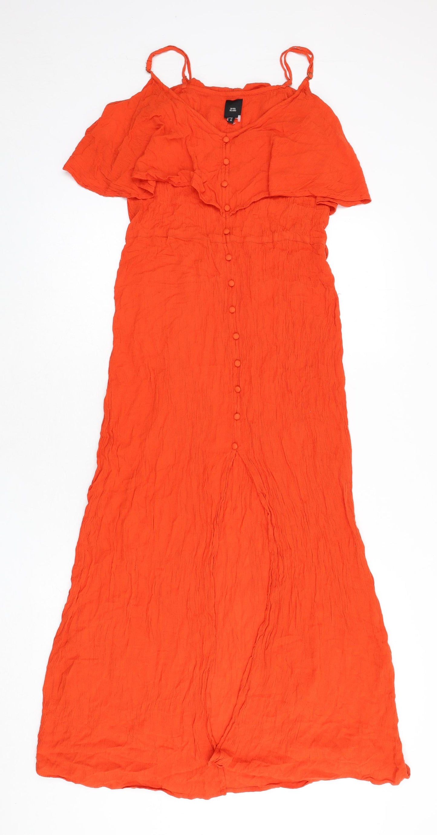 River Island Womens Orange Viscose A-Line Size 10 V-Neck Pullover - Bardot Look