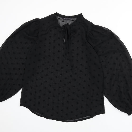 Marks and Spencer Womens Black Geometric Polyester Basic Blouse Size 10 Round Neck - Star Print