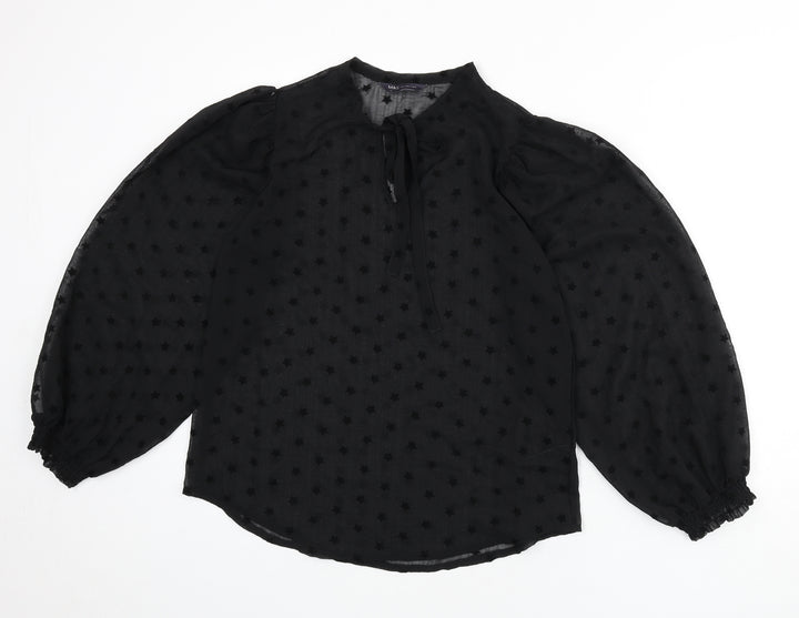 Marks and Spencer Womens Black Geometric Polyester Basic Blouse Size 10 Round Neck - Star Print