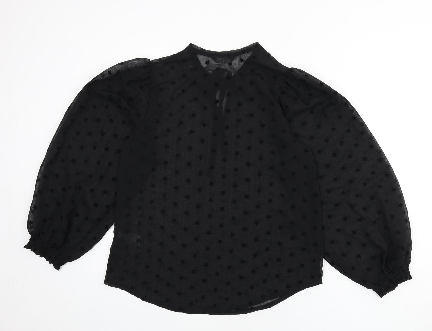Marks and Spencer Womens Black Geometric Polyester Basic Blouse Size 10 Round Neck - Star Print