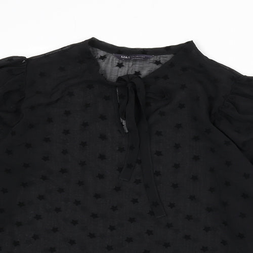Marks and Spencer Womens Black Geometric Polyester Basic Blouse Size 10 Round Neck - Star Print