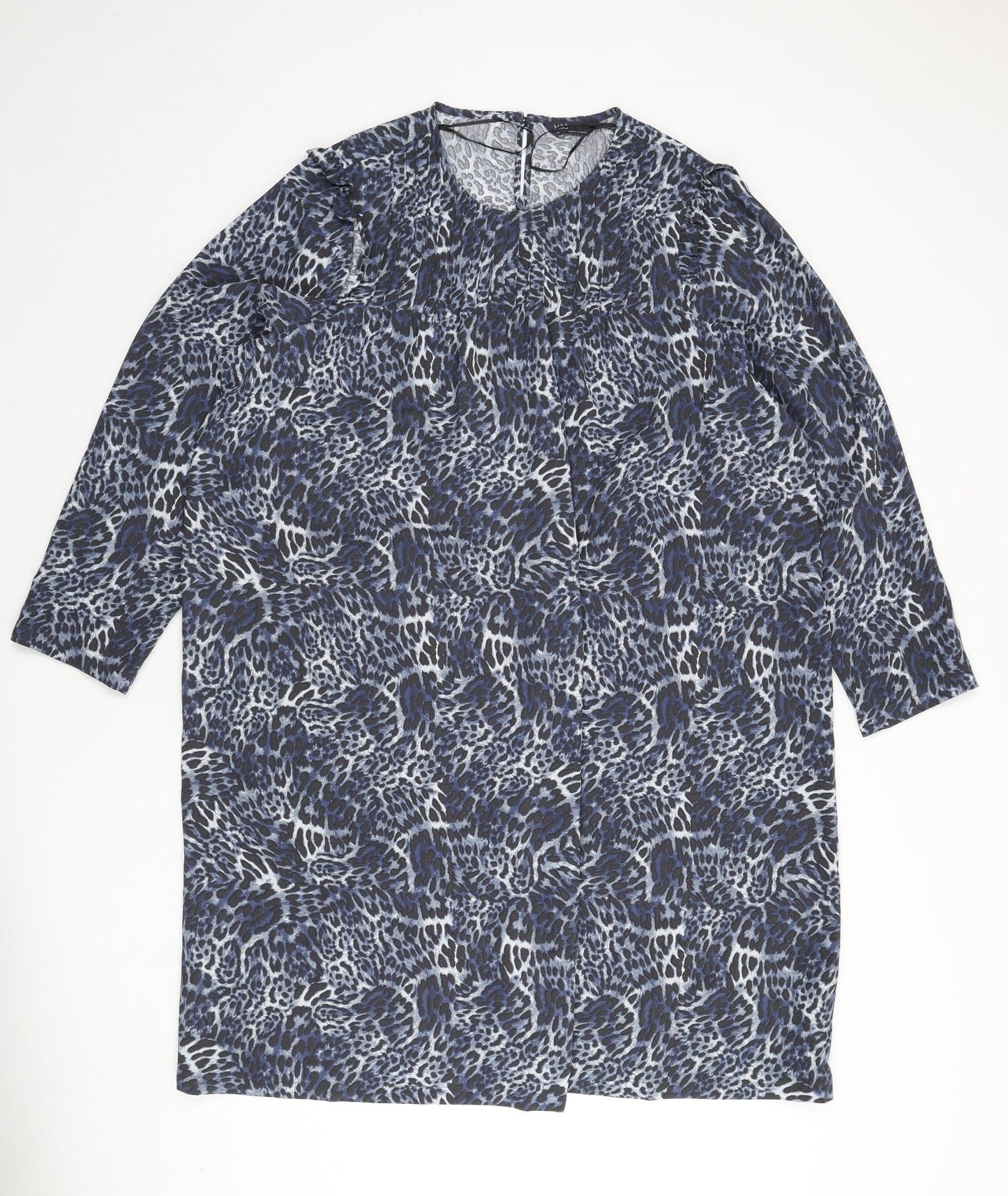 Marks and Spencer Womens Blue Animal Print Polyester Sheath Size 24 Round Neck Button - Leopard Print