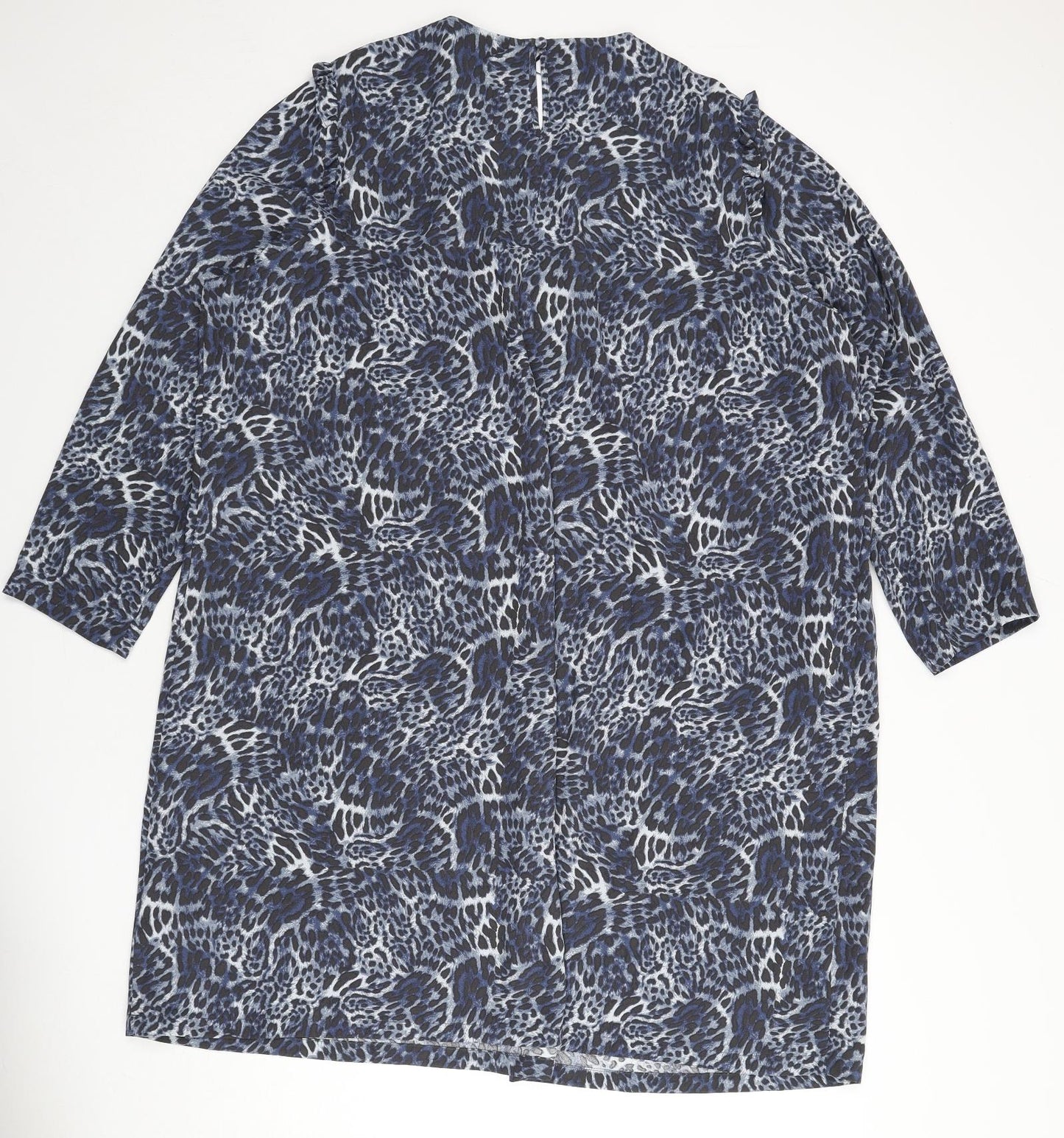 Marks and Spencer Womens Blue Animal Print Polyester Sheath Size 24 Round Neck Button - Leopard Print