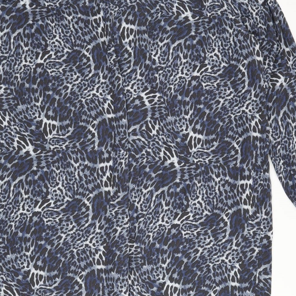 Marks and Spencer Womens Blue Animal Print Polyester Sheath Size 24 Round Neck Button - Leopard Print