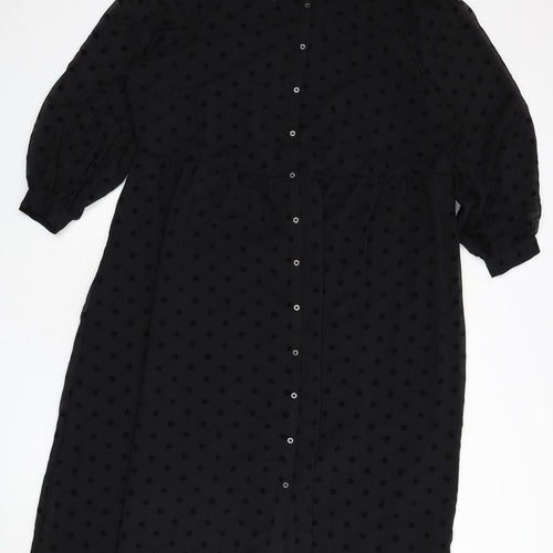 Marks and Spencer Womens Black Geometric Polyester A-Line Size 22 Round Neck Button - Star Print