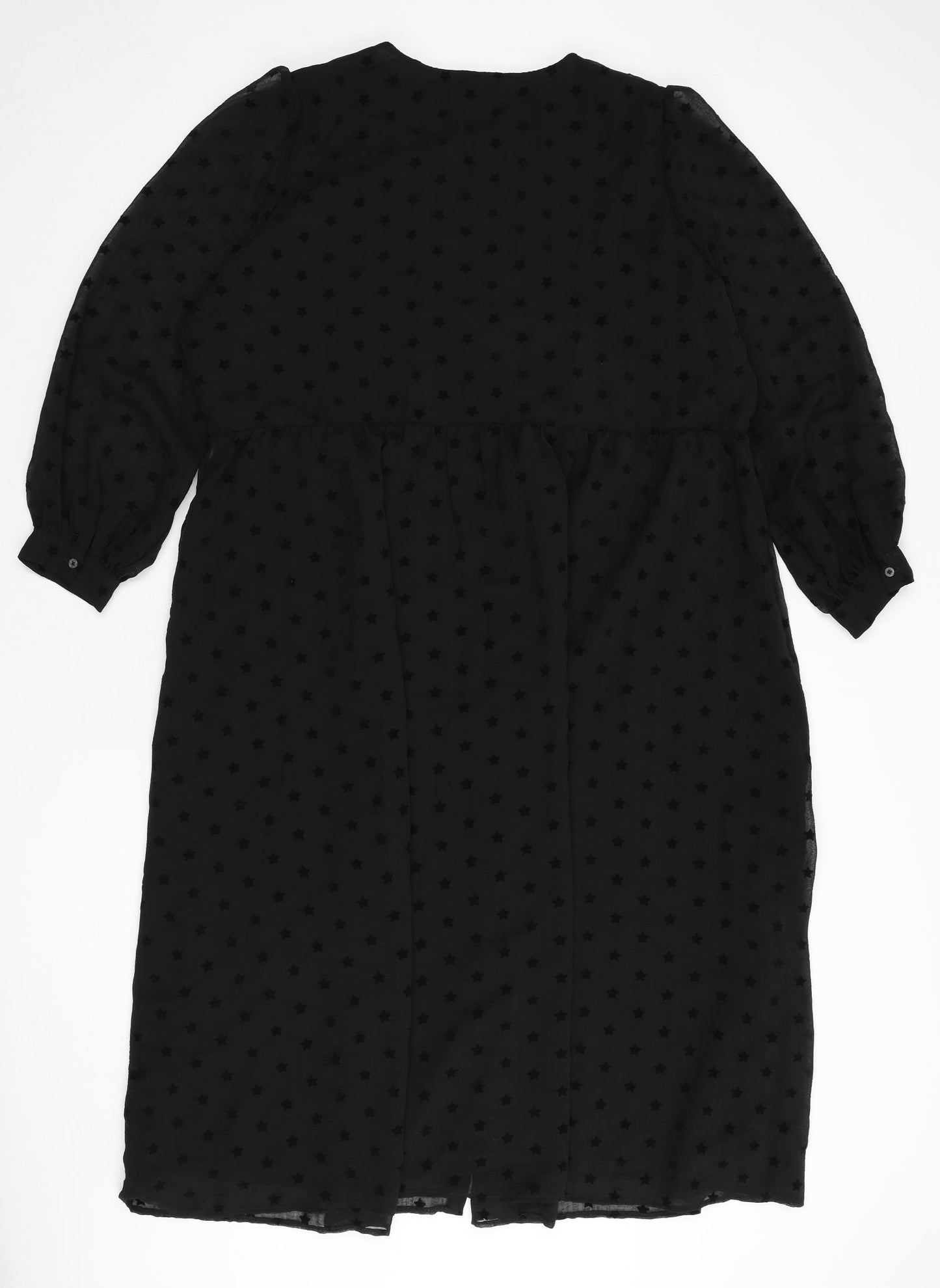 Marks and Spencer Womens Black Geometric Polyester A-Line Size 22 Round Neck Button - Star Print