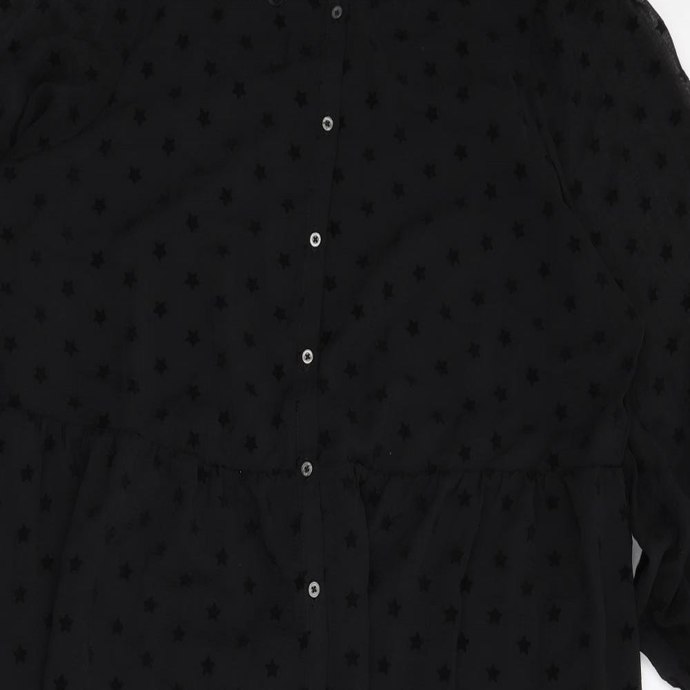 Marks and Spencer Womens Black Geometric Polyester A-Line Size 22 Round Neck Button - Star Print