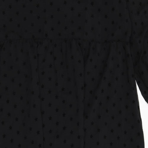 Marks and Spencer Womens Black Geometric Polyester A-Line Size 22 Round Neck Button - Star Print