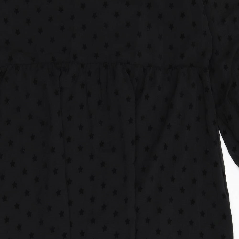 Marks and Spencer Womens Black Geometric Polyester A-Line Size 22 Round Neck Button - Star Print