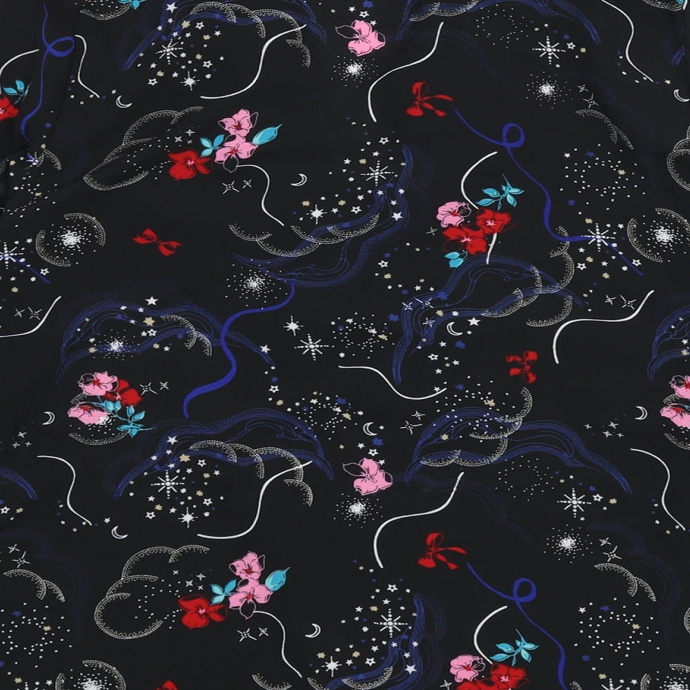 Marks and Spencer Womens Black Geometric Polyester Basic Blouse Size 10 V-Neck - Ruffle Detail