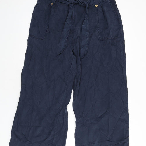 Marks and Spencer Womens Blue Lyocell Trousers Size 18 L24 in Regular Zip - Belt Included, Paper Bag Waist