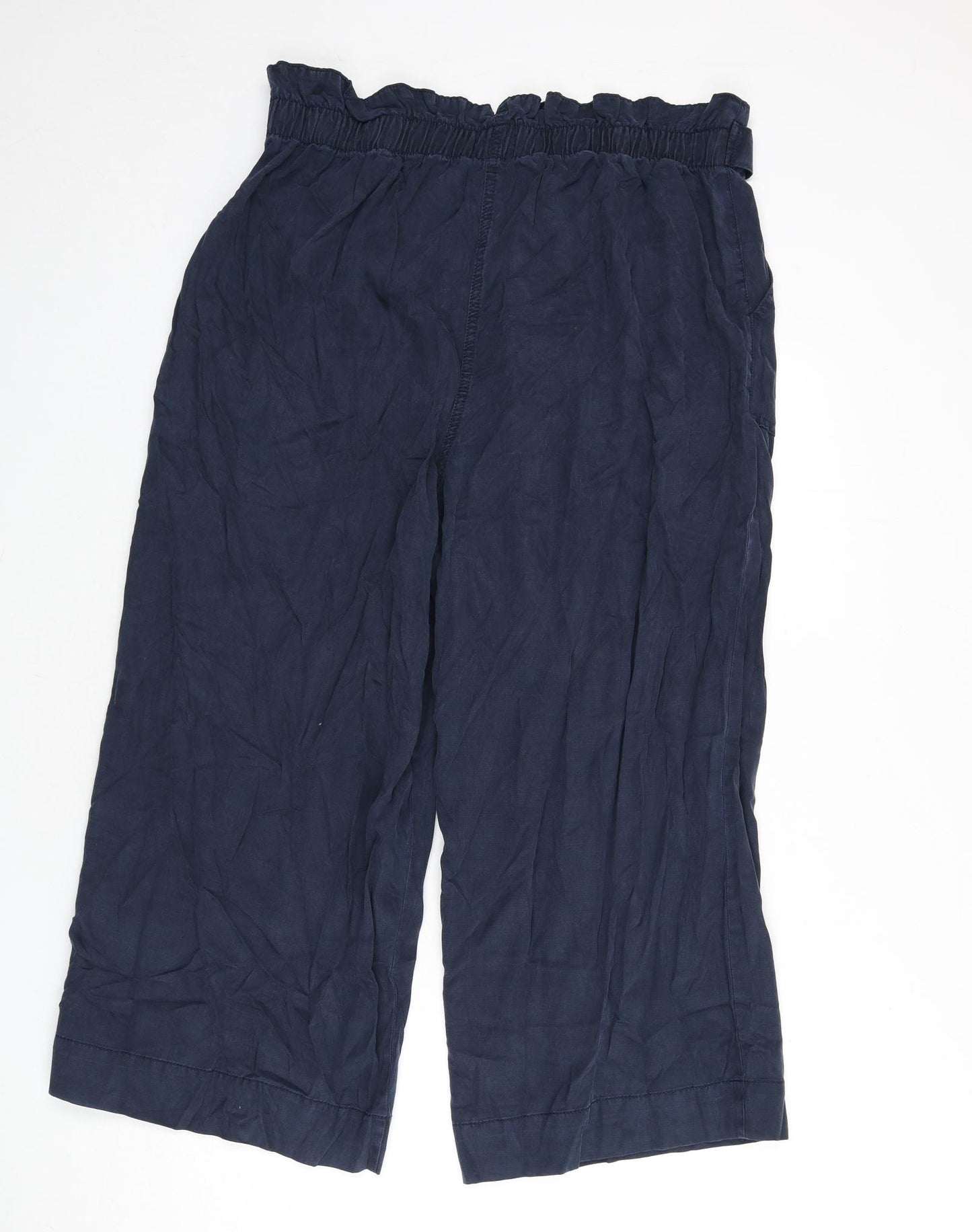 Marks and Spencer Womens Blue Lyocell Trousers Size 18 L24 in Regular Zip - Belt Included, Paper Bag Waist