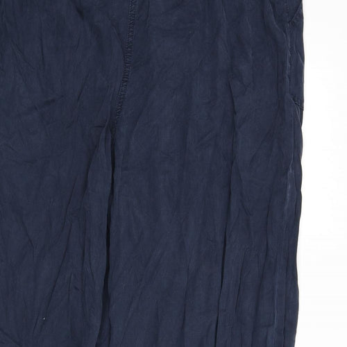 Marks and Spencer Womens Blue Lyocell Trousers Size 18 L24 in Regular Zip - Belt Included, Paper Bag Waist