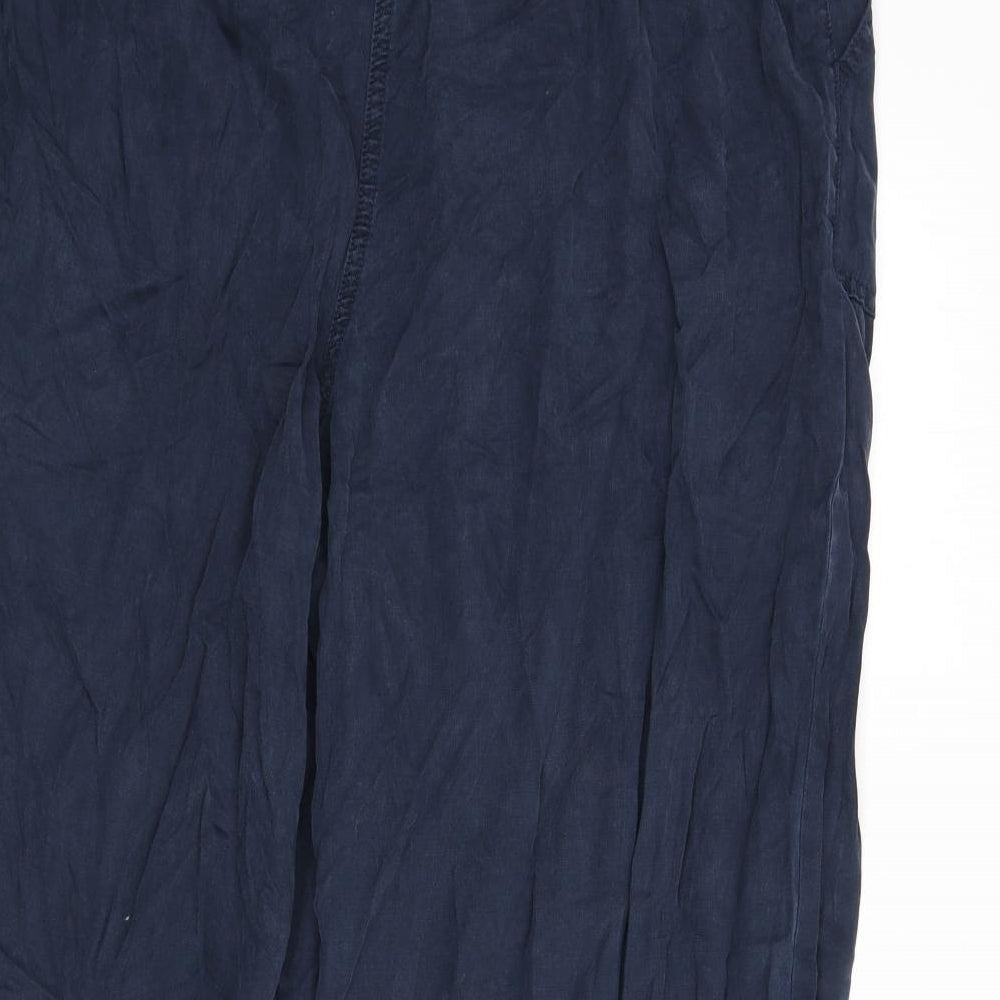 Marks and Spencer Womens Blue Lyocell Trousers Size 18 L24 in Regular Zip - Belt Included, Paper Bag Waist