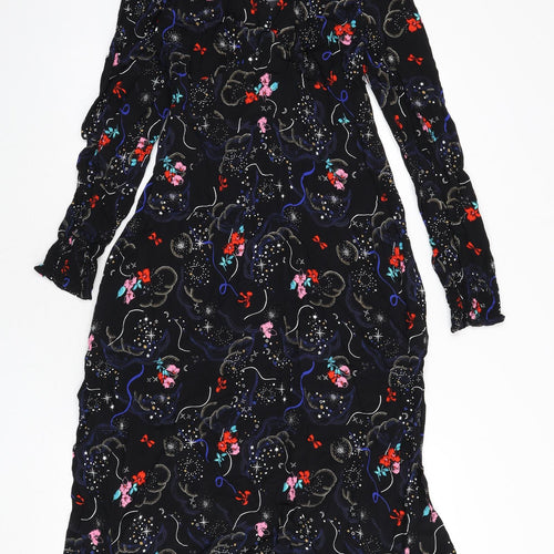 Marks and Spencer Womens Black Viscose A-Line Size 10 V-Neck Zip - Tie Detail