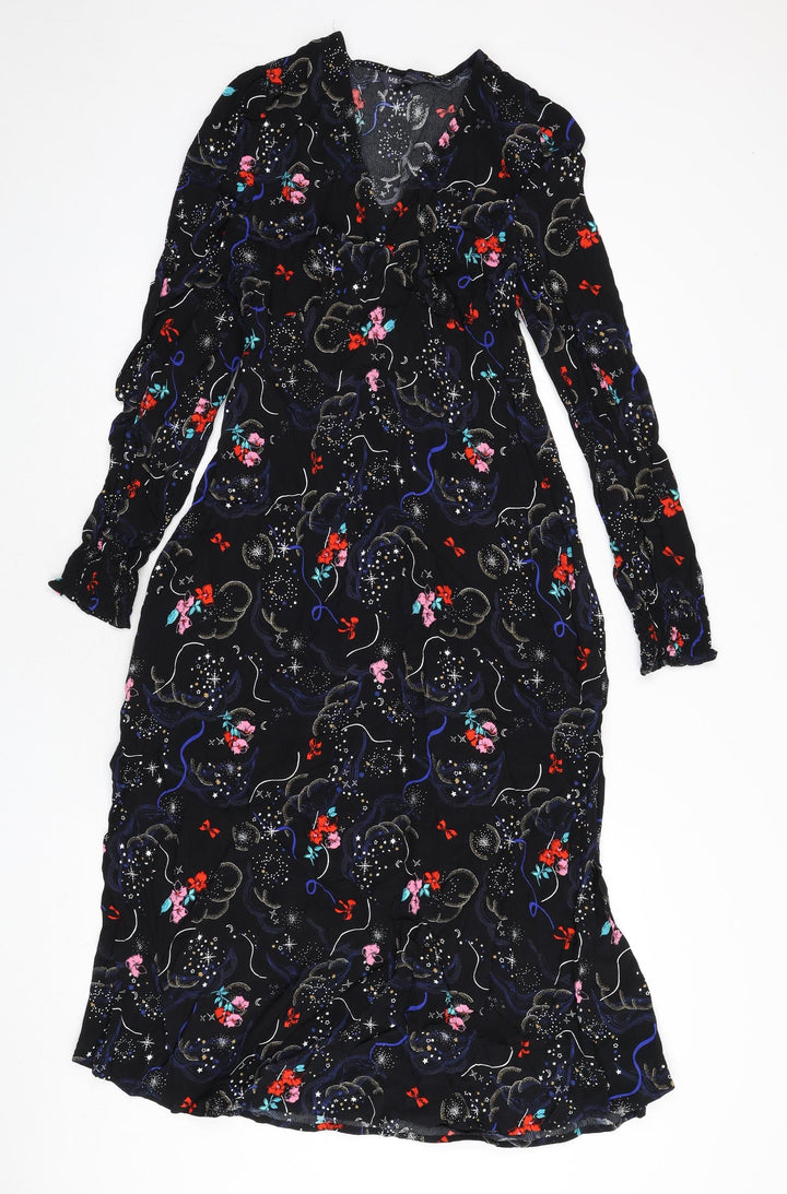 Marks and Spencer Womens Black Viscose A-Line Size 10 V-Neck Zip - Tie Detail