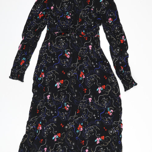 Marks and Spencer Womens Black Viscose A-Line Size 10 V-Neck Zip - Tie Detail
