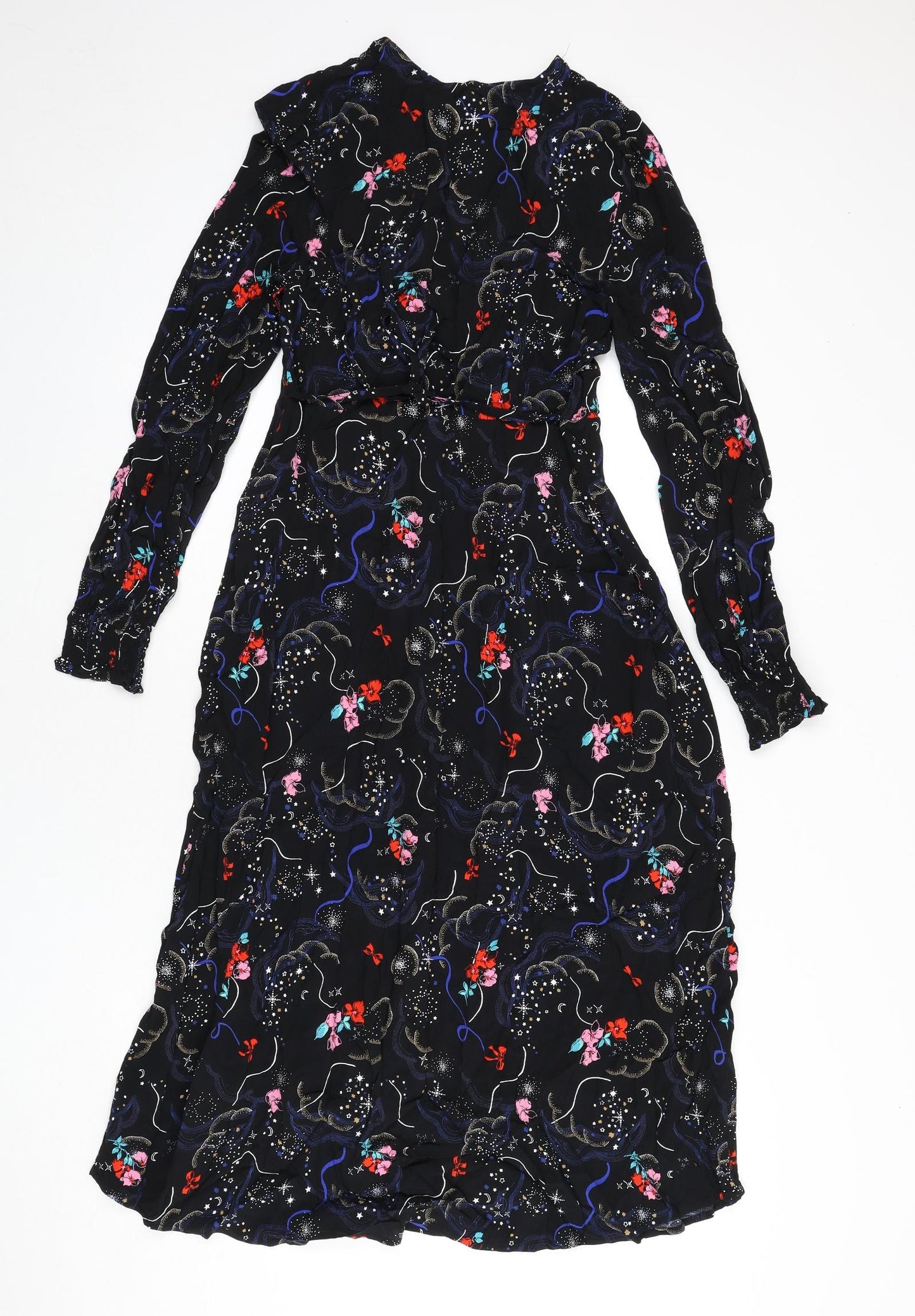 Marks and Spencer Womens Black Viscose A-Line Size 10 V-Neck Zip - Tie Detail