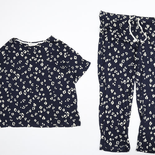 Marks and Spencer Womens Blue Animal Print Viscose Top Pyjama Set Size 18 - Leopard Print