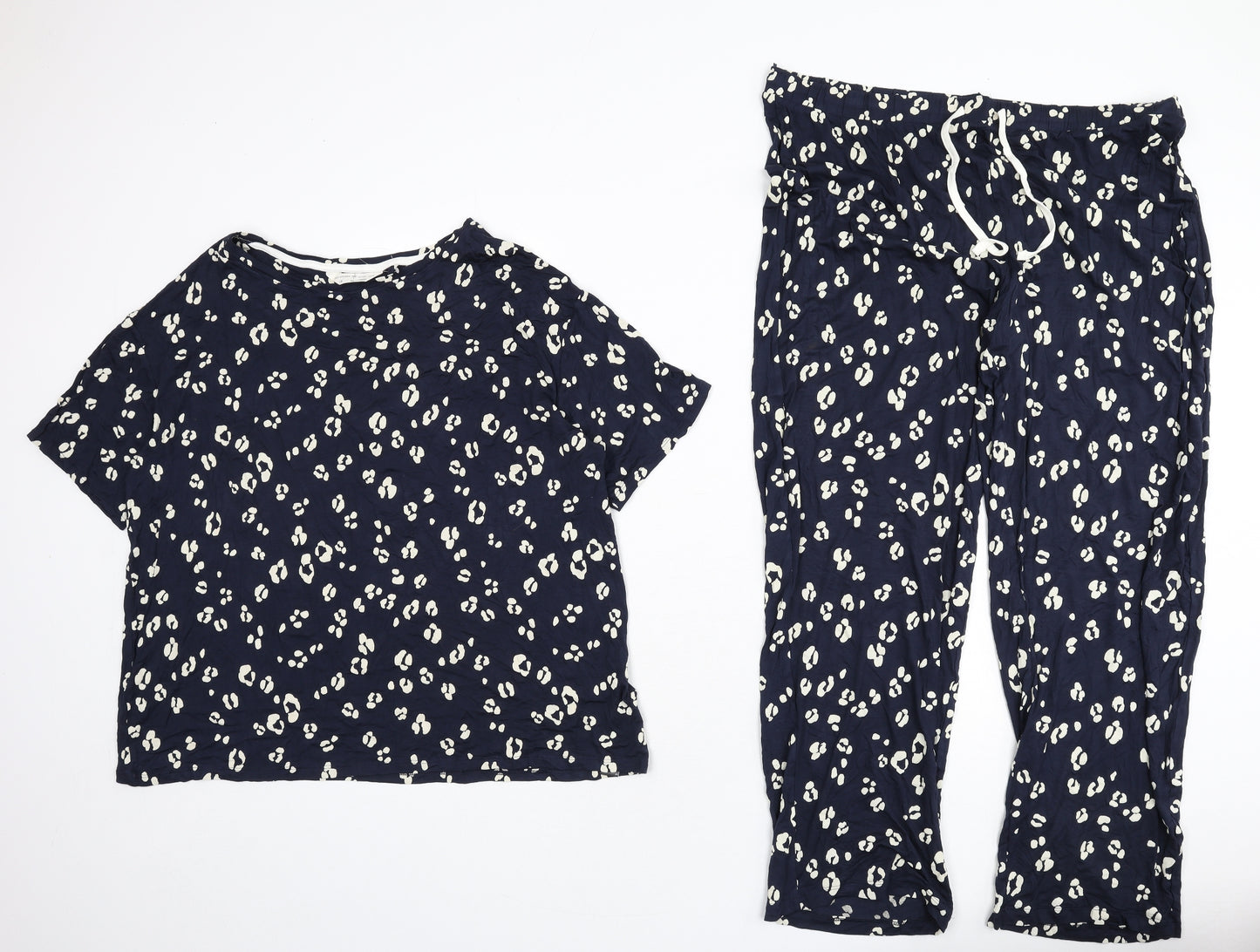 Marks and Spencer Womens Blue Animal Print Viscose Top Pyjama Set Size 18 - Leopard Print