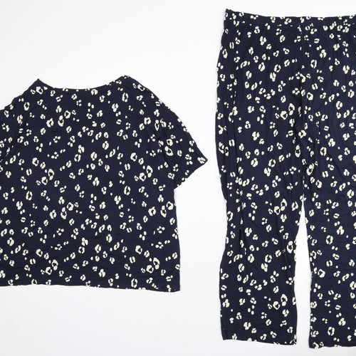 Marks and Spencer Womens Blue Animal Print Viscose Top Pyjama Set Size 18 - Leopard Print