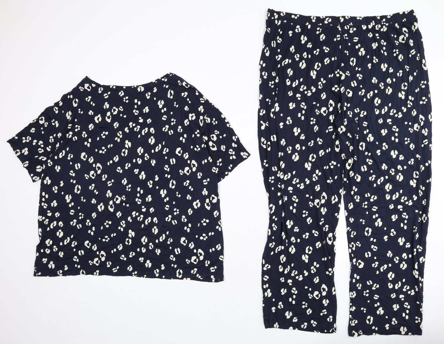 Marks and Spencer Womens Blue Animal Print Viscose Top Pyjama Set Size 18 - Leopard Print