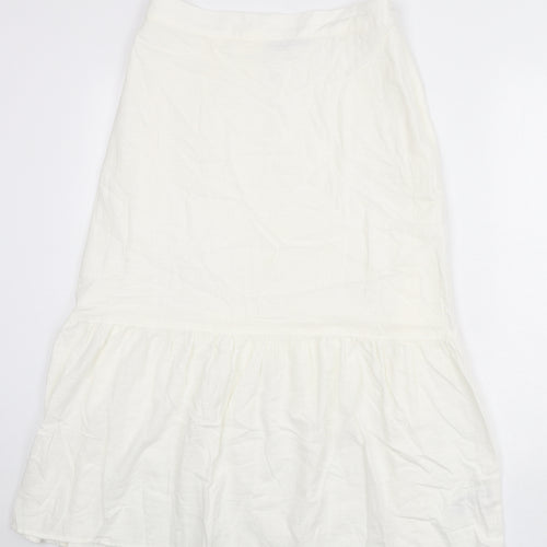 Marks and Spencer Womens Ivory Cotton Flare Skirt Size 12 Zip