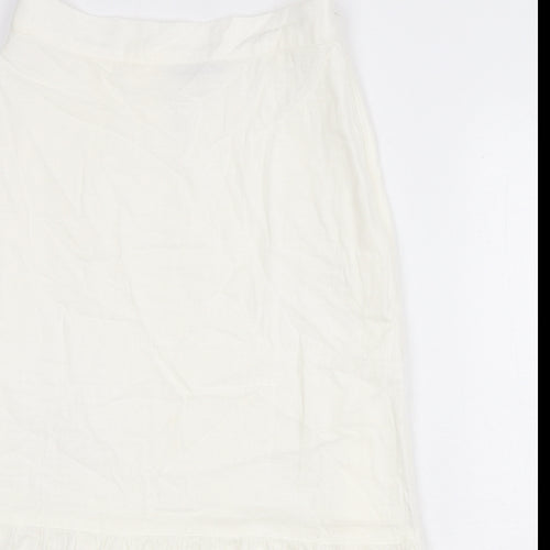 Marks and Spencer Womens Ivory Cotton Flare Skirt Size 12 Zip