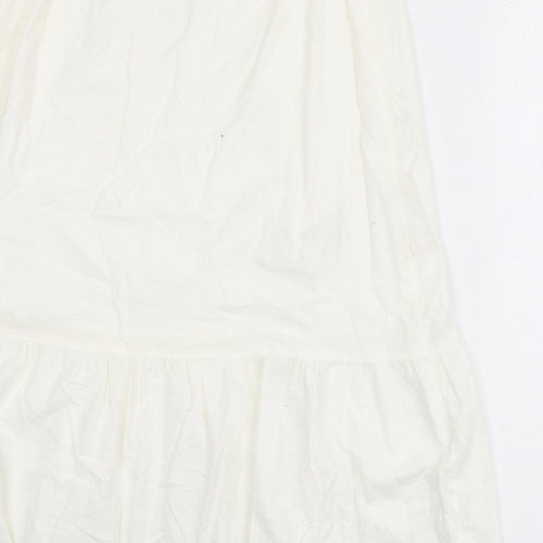 Marks and Spencer Womens Ivory Cotton Flare Skirt Size 12 Zip