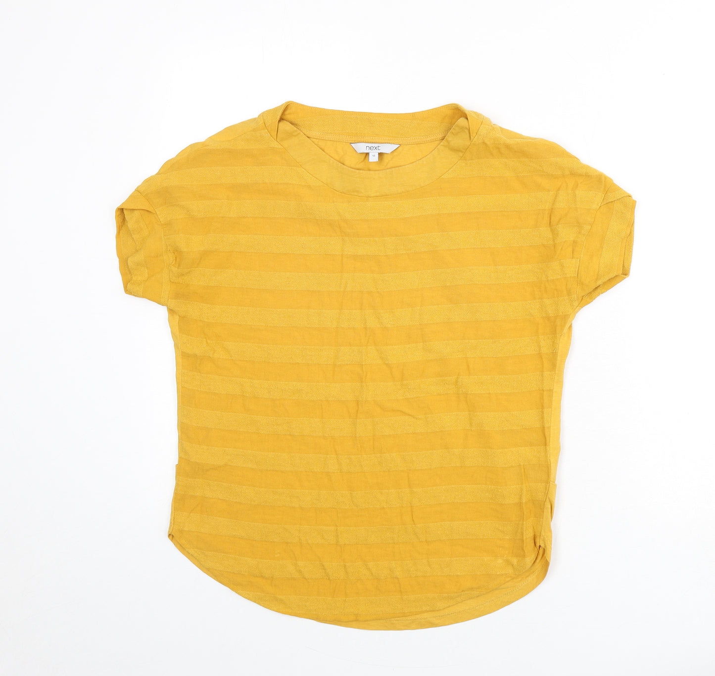NEXT Womens Yellow Striped Viscose Basic T-Shirt Size 12 Round Neck