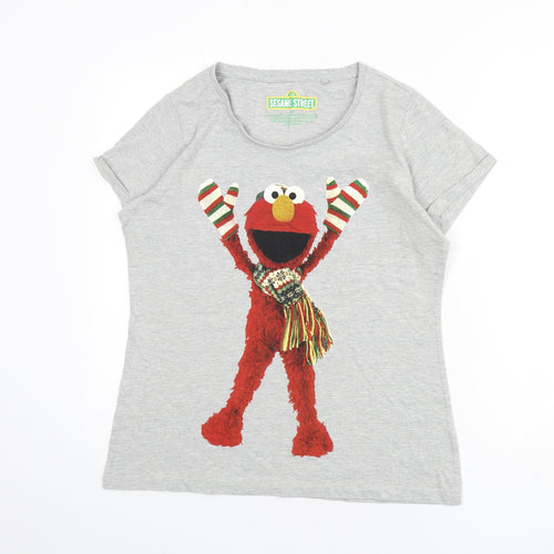 Sesame Street Womens Grey Cotton Basic T-Shirt Size 16 Round Neck - Elmo
