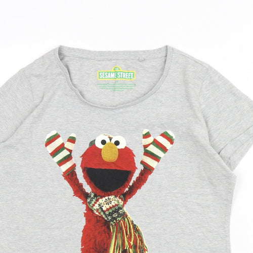 Sesame Street Womens Grey Cotton Basic T-Shirt Size 16 Round Neck - Elmo