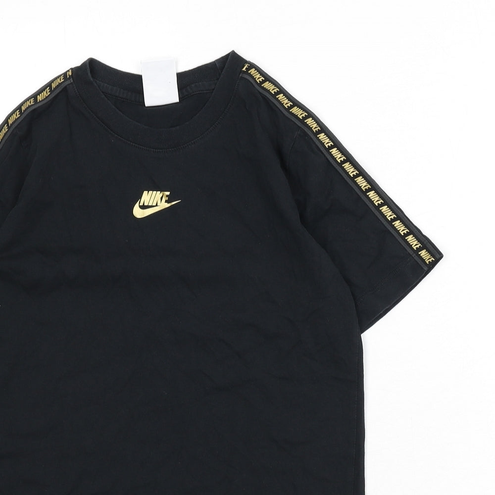 Nike Boys Black 100% Cotton Basic T-Shirt Size L Round Neck Pullover