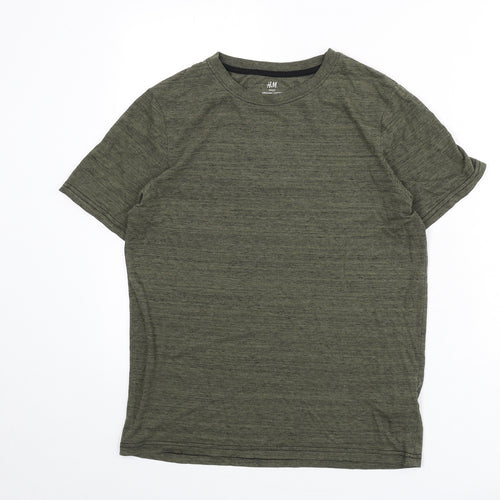 H&M Boys Green Cotton Basic T-Shirt Size 12-13 Years Round Neck Pullover - Size 12-14