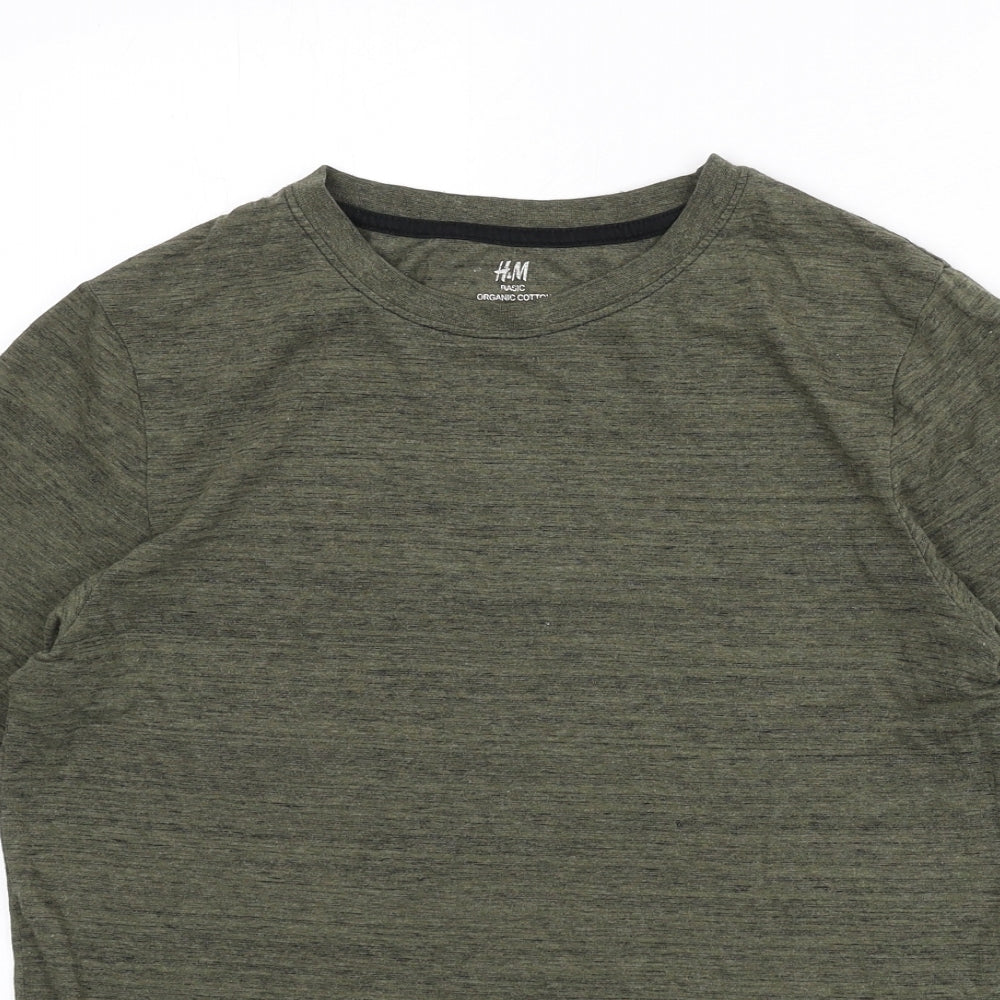 H&M Boys Green Cotton Basic T-Shirt Size 12-13 Years Round Neck Pullover - Size 12-14