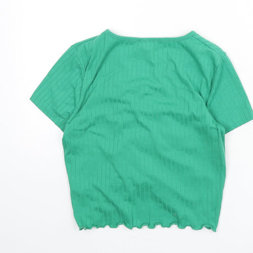 New Look Girls Green Polyester Cropped T-Shirt Size 12-13 Years V-Neck Pullover - Ruched