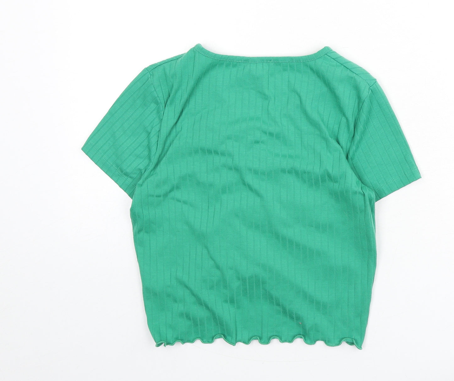 New Look Girls Green Polyester Cropped T-Shirt Size 12-13 Years V-Neck Pullover - Ruched