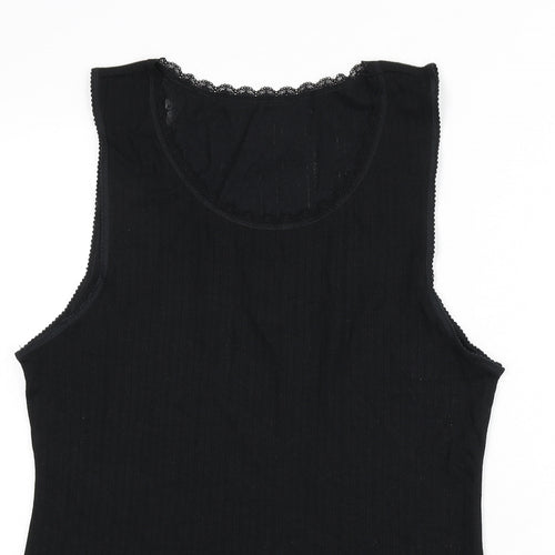 Marks and Spencer Womens Black Geometric Polyester Top Pyjama Top Size 22 - Lace Trim