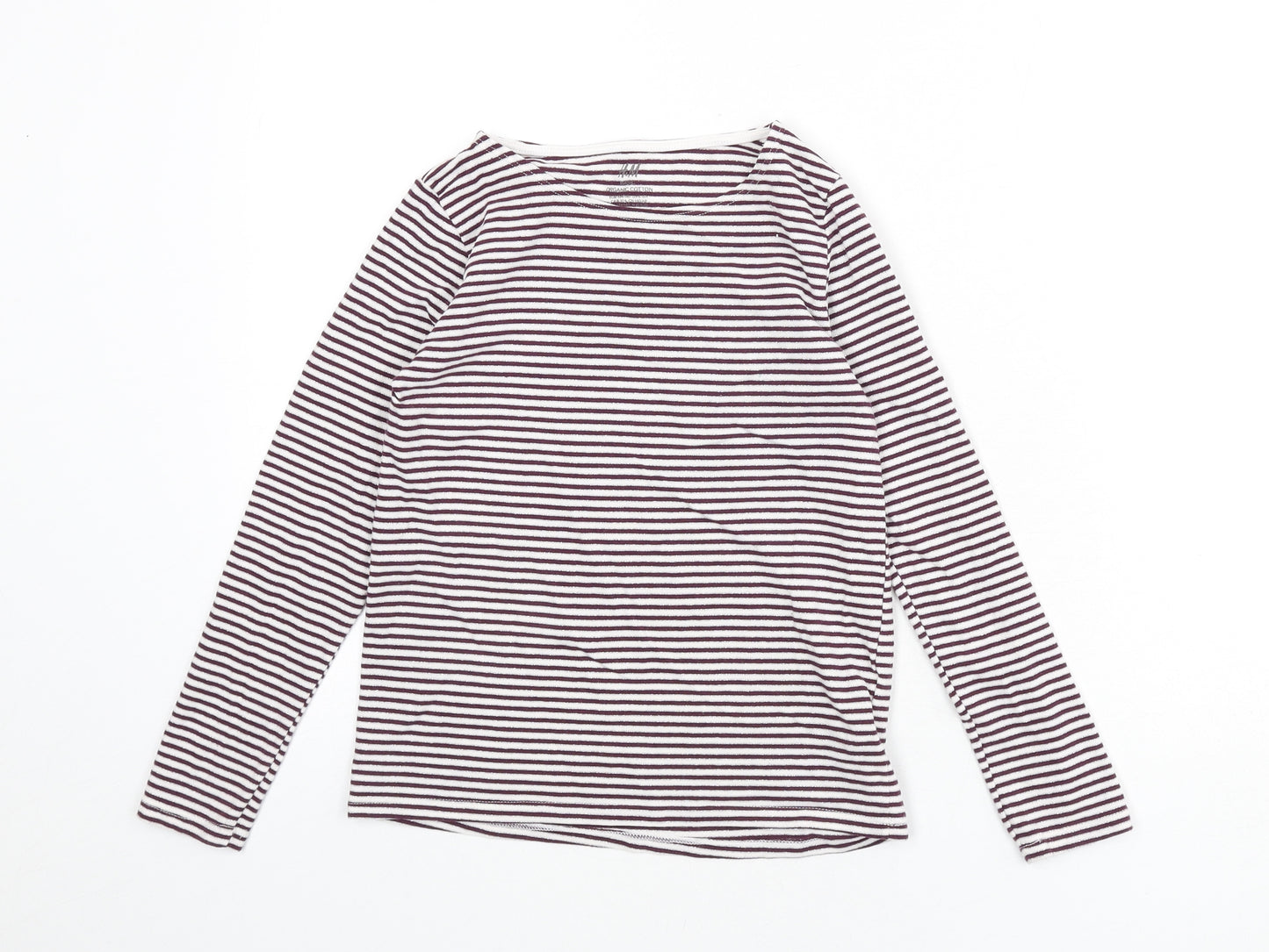 H&M Girls Purple Striped Cotton Basic T-Shirt Size 8-9 Years Round Neck Pullover - Glitter, Size 8-10