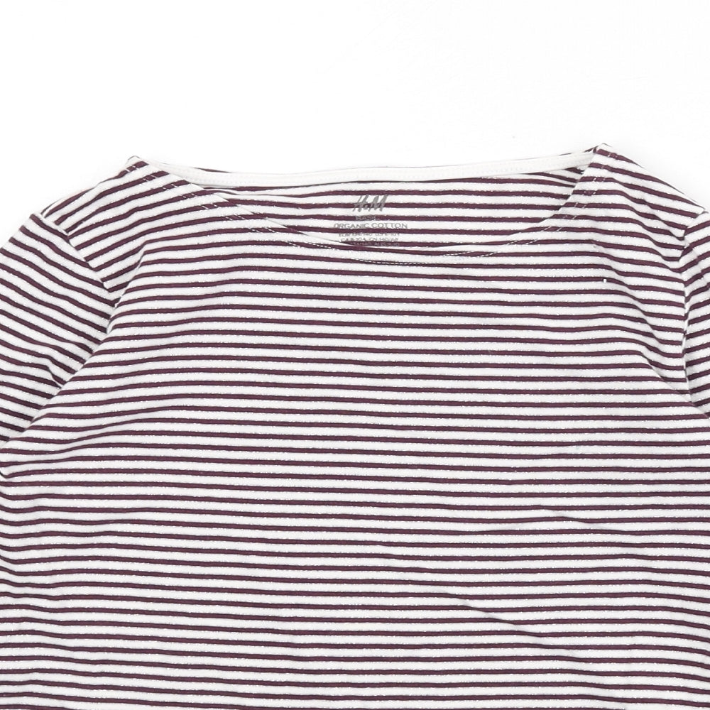 H&M Girls Purple Striped Cotton Basic T-Shirt Size 8-9 Years Round Neck Pullover - Glitter, Size 8-10