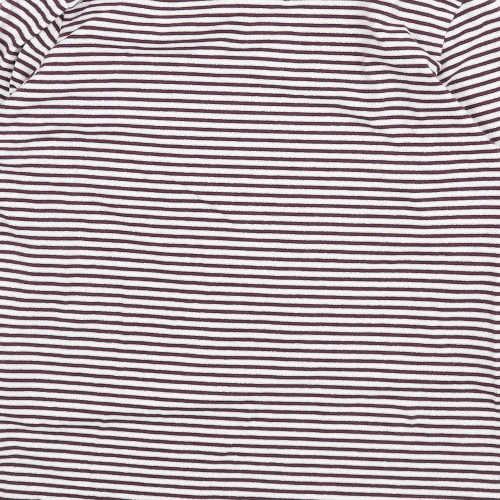 H&M Girls Purple Striped Cotton Basic T-Shirt Size 8-9 Years Round Neck Pullover - Glitter, Size 8-10