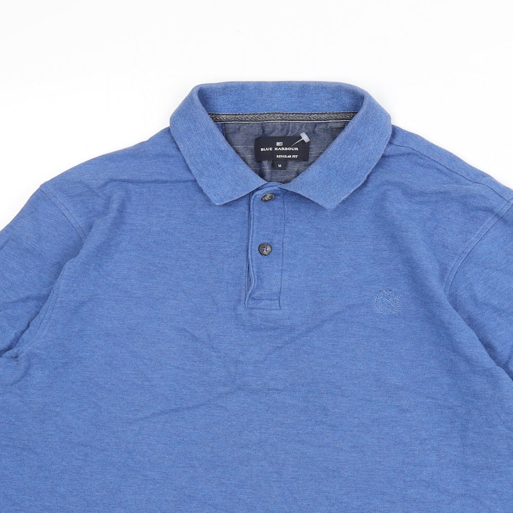 Blue Harbour Mens Blue 100% Cotton Polo Size M Collared Button