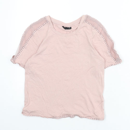 Topshop Womens Pink Modal Basic T-Shirt Size 6 Round Neck - Lace Trim, Mesh Panels